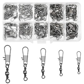 Jinlaili 100 Pieces Fishing Swivel Fishing Swivels with Locking Snaps, Fishing Line Hook Connectors, Ball Bearing Swivels Fishing Snaps, Fishing Barrel Swivels, Fishing Accessories Set Size