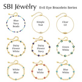 SBI Jewelry Turquoise Evil Eye Bracelet for Women Lucky Charm Gold Clear CZ Protection Adjustable Beaded Teal Green Spiritual Bracelet Mom Wife Birthday Anniversary
