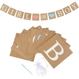 Pack of 12 Gender Reveal Party Decoration Boy or Girl Baby Shower Garland Decoration Banner Christening Pregnancy Decoration Set for Baby Shower Baby Shower Party Gender Proclamation (Kraft Paper with
