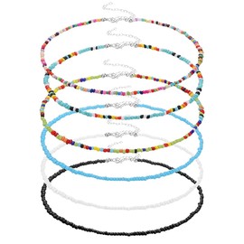 Visxcnu Pack of 6 Colourful Beads Necklaces Boho Beach Beads Necklaces Bracelets for Women Girls Jewellery with 925 Sterling Silver Pearl or Gold-Plated Pearl