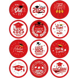 Lucleag 360PCS Red 2025 Graduation Stickers, Class of 2025 Congrats Grad Stickers, Circle Graduation Gift Tags Stickers, 2025 Graduation Envelope Seals Candy Stickers Red
