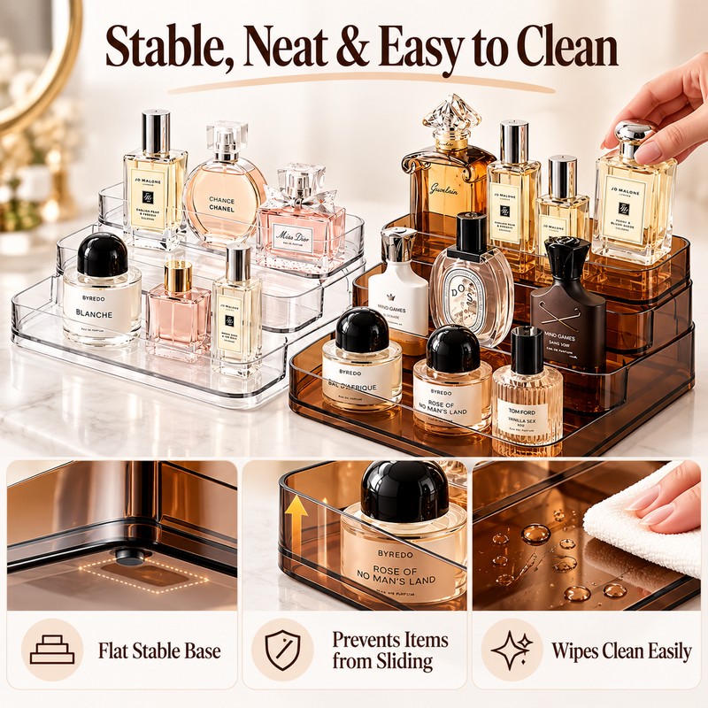 Transparent Cosmetic Organizer for Perfume & Makeup Storage – Sturdy