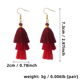 XYAYOU Bohemian Colorful Layered Tiered Tassel Stud Dangle Drop Earrings for Women Teen Christmas Valentines Day Gift (Red)