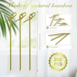 Cocktail Toothpicks For Appetizers 200pcs 4.9" Bamboo Toothpicks Fancy Toothpicks For Appetizers Cocktail Picks For Drinks Appetizer Skewers Charcuterie Accessories Cocktail Garnish Charcuterie Cups