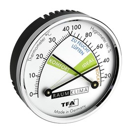 TFA Dostmann Analogue Thermo-Hygrometer, 45.2024.EK, for Measuring Humidity and Temperature, Create Healthy Indoor Climate, Avoid Mould, for Indoor Use, Silver/White, Small