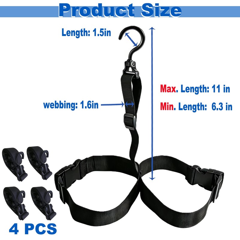 4PCS Adjustable Strap Fishing Boot Hangers with 360° Swivel Hook,