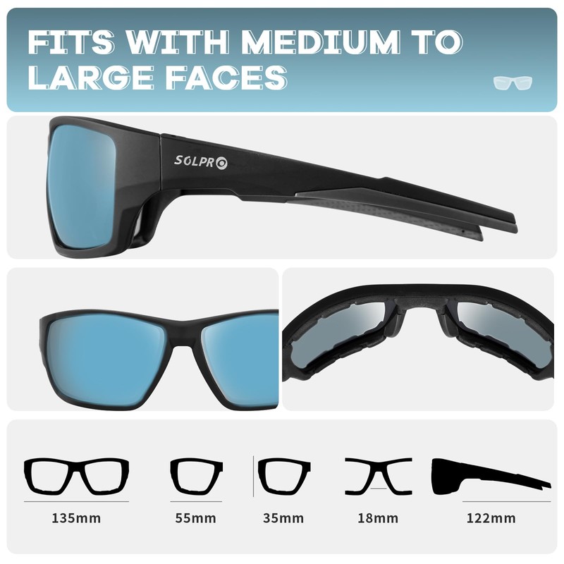 SOL PRO Polarized Riding Sunglasses Foam Padded Wraparound Fit Men