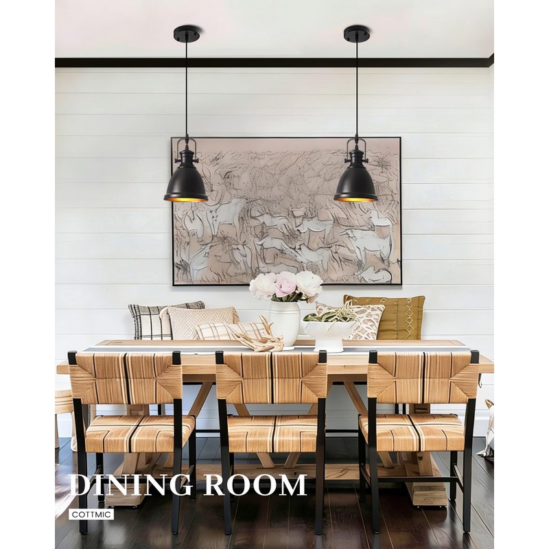 COTTMIC Black Pendant Lights Kitchen Island 3 Pack, Vintage Pendant