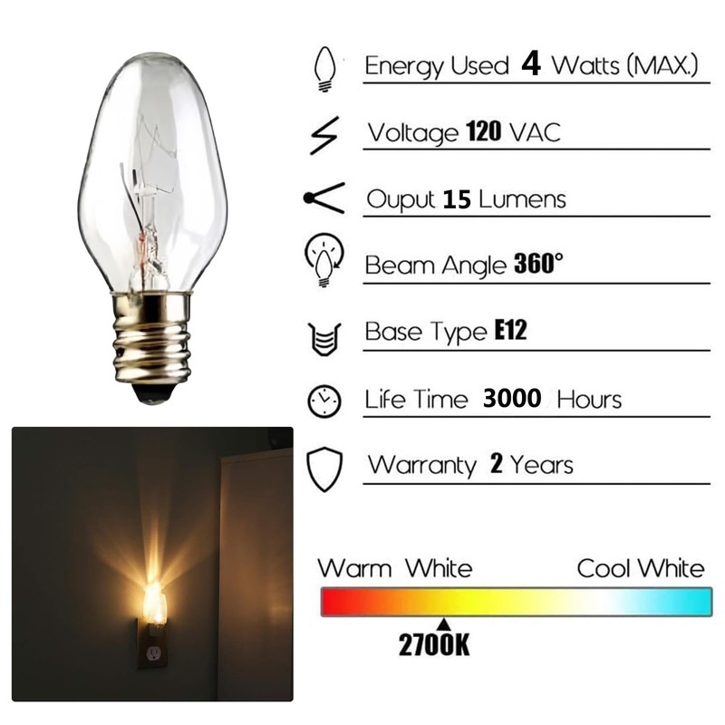 Snnalosses Night Light Bulbs 4 Watt - C7 Small Light