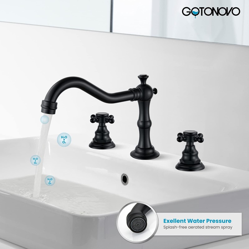 gotonovo 3 Hole Widespread Bathroom Sink Faucet Double Cross Handle