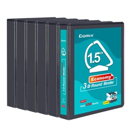 COMIX Economy 1.5 inch Binders 3 Ring, 1.5" Slant-D Clear View Binder with Inside Pockets, Holds 350 Sheets of US Letter Size Paper, Presentation Binder for School Office and Home, 6 Pack (Black)