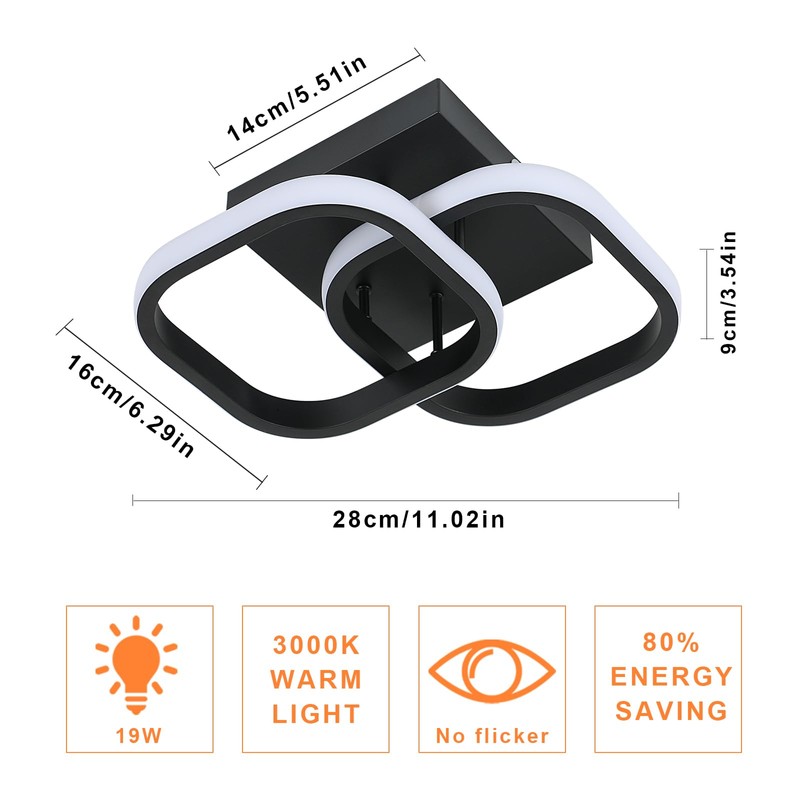 Osairous LED Ceiling Light Black, Modern Ceiling Light Square 2135