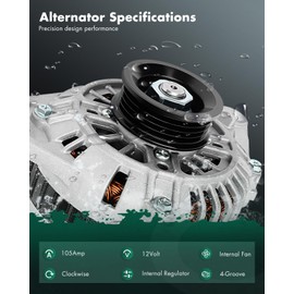 SCITOO Alternator Fit for Mitsubishi Lancer L4 2.0L Naturally Aspirated 2005-2007- 12V 105Amp CW 4-Groove Pulley, Replace OE# 11170