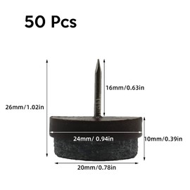 Felt Furniture Pads WorthPlanet 50Pcs 24 mm Felt Pads Round Heavy Duty Felt Nail-on Slider Glide Pads for Wooden Furniture Chair Table Legs Feet W200016 (Black)