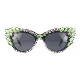 FUPRECIOUS Retro Cateye Sunglasses for Women UV400 Protection Cat Eye bling rhinestone Sun Glasses (light green)