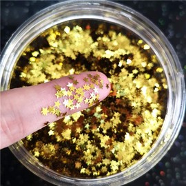 Tiny Stars Glitter Confetti 3mm Stars Glitter Laser Sequins for Party Decoration, DIY Crafts, Nail Art, Body Make up - 10g (Gold)