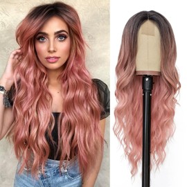 Pelucas para Mujer Cabello Natural 26 pulgadas, Peluca Rosa Ondulada, Fibra de Alta Calidad, Resistente a Altas Temperaturas y Se Puede Permanente y Teñir (Rosa)