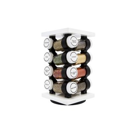 Orii Spice Rack 16 Jar Set White Filled with Spices - Rotating Standing Rack Shelf Holder & Countertop Spice Rack Tower Organizer for Kitchen Spices, Free Spice Refills for 5 Years