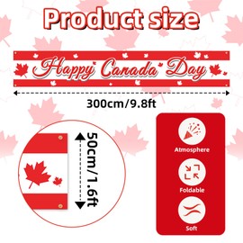 300 x 50 cm Happy Canada Day Banner – Large Red and White Maple Leaf Wall Sign for July 1st Indoor Outdoor, Porch, Fence, Garage, School, or Canadian Patriotic Party Backdrop Decoration ( 9.8 x 1.6 FT )