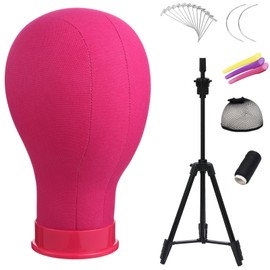 lucicass Wig Head 22 Inch Canvas Block Head Wig Stand with Mannequin Head 55" Wig Stand Tripod with Head Mannequin Head Stand with Head for Wigs Making Display(22Inch, Rose)
