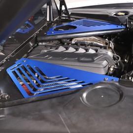 TOYCIDFG Car Front Engine Bay Panel Cover Left Right Splash Shield Oxidation Case Guard for C8 Corvette 2020-2024 Auto Aluminium Interior Body Part Accessories (Blue)