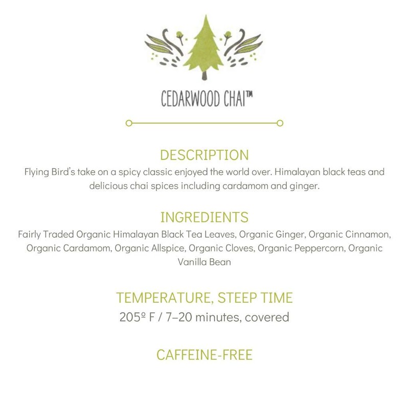 Flying Bird Botanicals Exotic Tea , Cedarwood Chai, 15 Count
