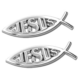 QQWD 2 PCS Jesus Fish Decal Sticker, Christian Car Badge Sticker, 3D Chrome Decal Jesus Fish Symbol, Auto Decor Accessories for Car Window, Bumper, Laptops, Trunk, Motorcycle, Refrigerator(Silver)