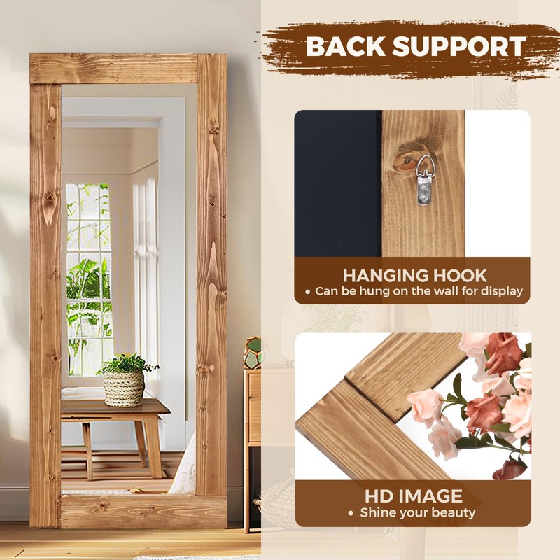 ABSWHLM Full Length Mirror 58"x24" – Solid Wood Frame, HD