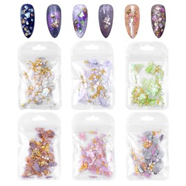 6 Pieces Nail Art Shells Set, Colorful Glitter Shells Irregular Fragments Nail Art Decoration Set, Nail Art Design Set for DIY Nail Salon Manicure