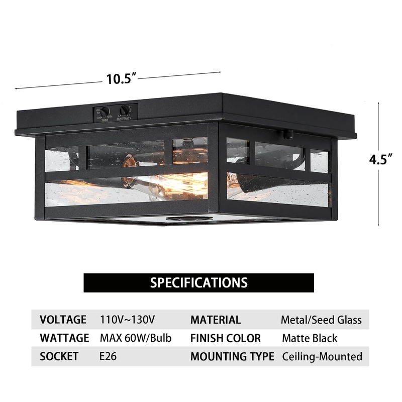 CALOKES Outdoor Flush Mount Motion Sensor Ceiling Light - Timeless