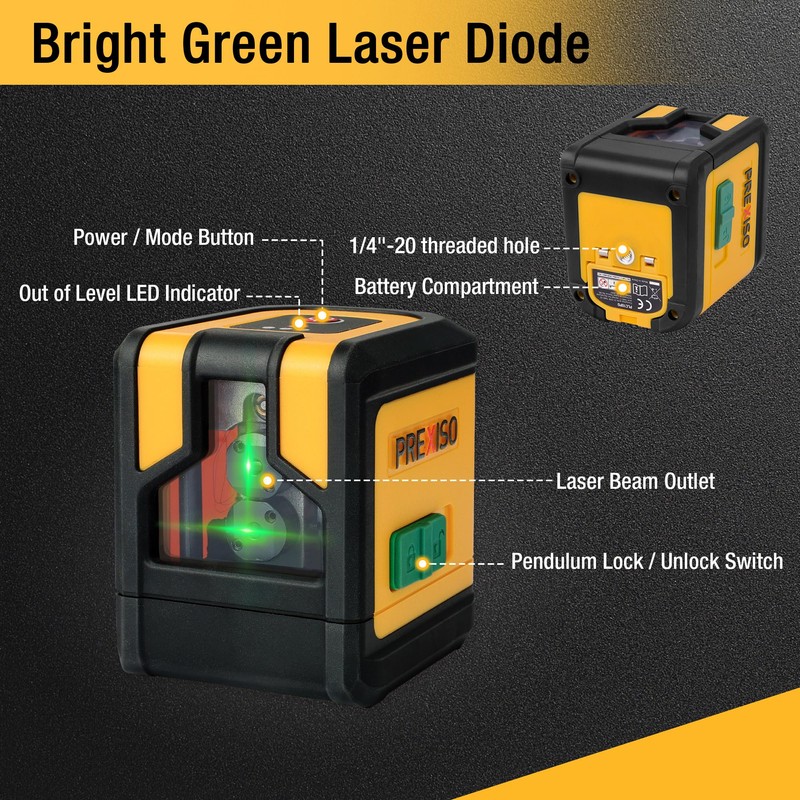 PREXISO Laser Level with Tripod, 100Ft Dual Modules Self Leveling