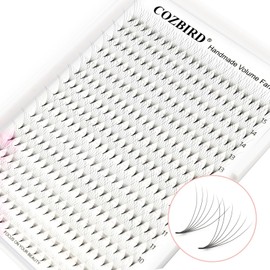 COZBIRD Premade Fans Eyelash Extensions 320 Fans 6D Volume 0.07mm C curl 10mm Pointy Base Sharp Narrow Stem Pre Fanned Lashes Fluffy Matte Black Soft