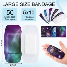 Geiserailie 50 Pcs Large Bandages, 2" x 4" Flexible Fabric Adhesive Wound Care, Cushioned, Waterproof, Latex-Free for First Aid & Protection(Vintage Flower Design)