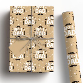Vnaaem Kraft Fathers Day Wrapping Paper Roll for Dad Men Gradpa - Vintge Gift Wrap with No.1 Tie, Mustache Design for Father‘s Day Party Supplies, Ceremony Celebration(Total 28.5sq.ft)