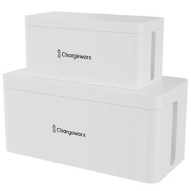 ChargeWorx - Juego de Caja de gestión de Cables, Organizador de Cables, Caja de Cables para Ocultar Protectores de sobretensiones y Tiras de alimentación, gestión de Cables de computadora y Piso