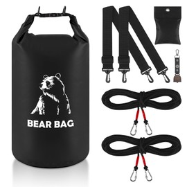 10L Bear Food Bag for Food Backpacking Camping, Ultralight Bear Bag Hanging Kit, Waterproof Bear Proof Canister Gear Bags with Survival Nylon Ropes, Carabiners, Bear Bell, Rock Pouch, Pulley System