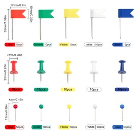 YIXISI 350 PCS 15 Types Map Tacks, Plastic Head Tacks, Colorful Map Push Pins, Small Size Pushpins, Decorative Drawing Pins, Colored Flag Push Pins, for School, Office, Family, Interest