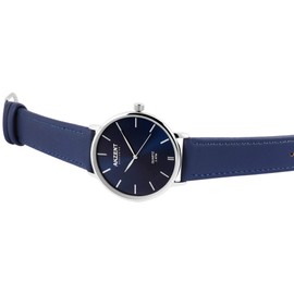 Akzent Exclusive Men's Watch Imitation Leather Watch Pin Buckle Analogue Quartz 2900120, Blue/Silver, Strap.