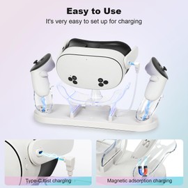Magnetic VR Charging Station for Meta Quest 3S/Quest 3 Headset Handle Controller with LED Light, 2-3 Hour Fast Charging Dock, Quest3S ChargingStand for MetaQuest 3 Smart Touch Controller