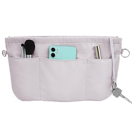 Handbag Organiser Nylon, Handbag Organiser with Key Ring, Bag Organiser Felt Bag in Bag Organiser, Inner Pockets for Handbags with Key Chain (Grey S)