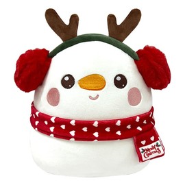 POPOYU Christmas Snowman Plush Pillow Toys,Snowman Pillow Wearing a Love Scarf with Red Earmuffs, Cute Plush Pillow Doll Soft Cotton Plush Doll,for Kids Girls Boys Birthday Gift Christmas Cuddly Toy
