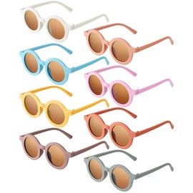 Weewooday 8 Pairs Kids Cute Round Polarized Sunglasses Retro Circle Glasses for Toddler Girls Boys Beach Sports, Age 3-10(Bright Colors)