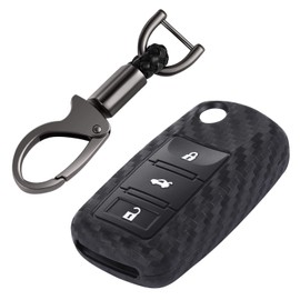 iSaddle for VW Key Fob Cover - Carbon Fiber Pattern Car Key Fob Protector for Volkswagen GTI Golf Passat Rabbit Beetle MK6 Tiguan Touran Antitheft Keyless Entry Holder Smart Key Case/w KeyChain