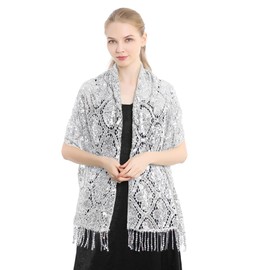 Sequin Lace Shawls & Wraps - Sparkling Evening Dress Scarf with Tassels, Wedding Party Accessories for Bride Bridesmaids