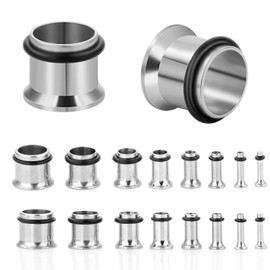 KUBOOZ 9pairs Stainless Steel Single Flared Ear Plugs Kit Tunnels Gauges Stretcher Piercings Mixed Size 14G-00G