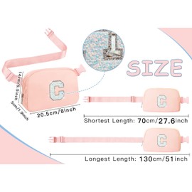 COSHAYSOO Initial Belt Bag Small Waist Fanny Pack Crossbody Purse with Stylish Glitter Letter Patch Adjustable Strap for Women Teen Girl Workouts Running Travel Gift Cute Preppy Pouch Pink (C)