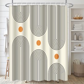 BRBGESI Bath Shower Curtain Set 72"x72", Boho Mid Century Geometric Orange, Bathing Decor Minimalist Modern Abstract Arch Simple Sun Waterproof Polyester Fabric Bathroom Shower Curtain with 12 Hooks