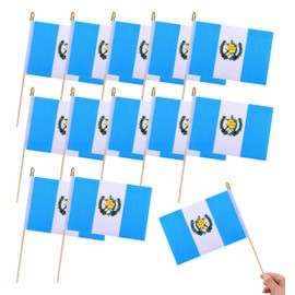 HSQCEZ 12Pcs Small Guatemala Flags on Wooden Stick Mini Guatemalan Flag Hand Held Flag Decorations,5x8 Inch