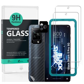 Ibywind 2 Pack Screen Protector For Black Shark 5 Pro 5G 6.67"(Not For Black Shark 5 5G),9H Hardness Tempered Glass,With 1Pc Camera Lens Protector,1Pc Back Carbon Fiber Film,Anti-Scratch