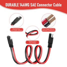 SAE to SAE Extension Cable 1FT, 14AWG Heavy Duty Pure Copper Connector Quick Connect and Disconnect Wire Harness for Solar Panel, Motorcycles, Car, Truck, RVs, Tractors, ATV, Boat, Trolling Motor